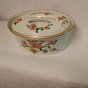 Vintage Oval French Porcelain Casserole Pot with lid  8"